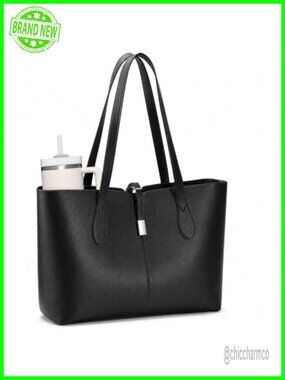 Vegan Leather Laptop Tote Bag 15.6" Work Handbag Removable Sleeve